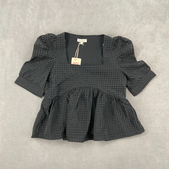 Bella Movement Tops - Entro Bell Lenny Blouse Top Womens Small Black Pleated Lined Casual Square Neck‎